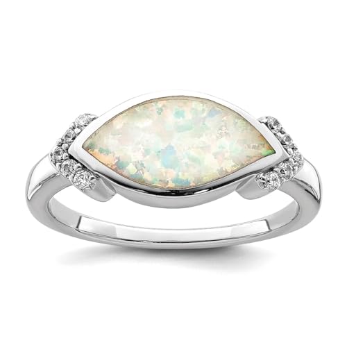 Damen-Ring aus 925er-Sterlingsilber, rhodiniert, Marquise-Opal und Zirkonia, simulierter Diamant, Band-Stil, US 6 | EU 52.75 | DE 16.5 | JP 12 | UK M, Cubic Zirkonia Edelstein Metall, Zirkonia Opal von JewelryWeb