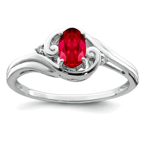 Damen-Ring aus 925er Sterlingsilber, rhodiniert, poliert, Diamanten, Rubin, 2 mm breit, US 6 | EU 52.75 | DE 16.5 | JP 12 | UK M, Edelstein Metall, Diamant, Edelstein, Metall, Diamant Rubin von JewelryWeb