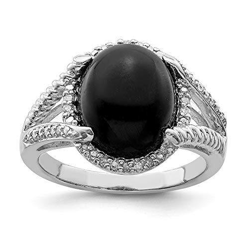 Damen-Ring aus 925er-Sterlingsilber, simulierter Onyx und Diamant, Ringgrößenoptionen: L bis R, Weißer Diamant von JewelryWeb