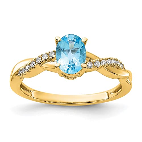 Damen-Ring aus Gold, oval, Blautopas und Diamant, Größe N 1/20, Schmuck für Damen, Weißer Diamant von JewelryWeb