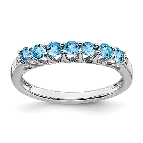 Damen-Ring aus Weißgold, Blautopas und Diamant, 7 Steine, Größe N 1/20, Schmuck für Damen, Metall, Weißer Diamant von JewelryWeb