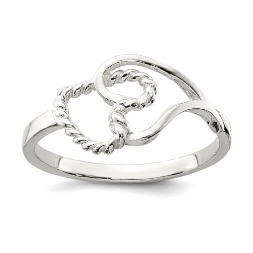 Damen-Ring aus massivem 925 Sterling Silber poliert mit Herz, US 8 | EU 57.75 | DE 18 | JP 16 | UK Q, Metall Sterling Silber Silber, Kein Edelstein von JewelryWeb