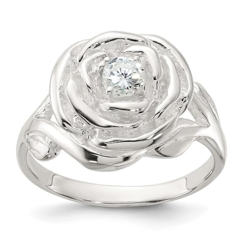 Damen-Rosenring, 925er-Sterlingsilber, poliert, Zirkonia, künstlicher Diamant, Blume, Größe 8, 8,95 mm, One Size, Cubic Zirkonia Metall Zirkonia Edelstein Metall:, Zirkonia von JewelryWeb