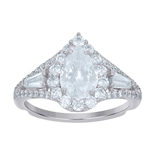 Damen-Verlobungsring aus 925er-Sterlingsilber, Birnen-Solitär, Zirkonia, künstlicher Diamant, Tropfenform, US-Größe 7, Schmuck für Frauen, One Size, Cubic Zirkonia Metall Zirkonia Edelstein Metall:, von JewelryWeb