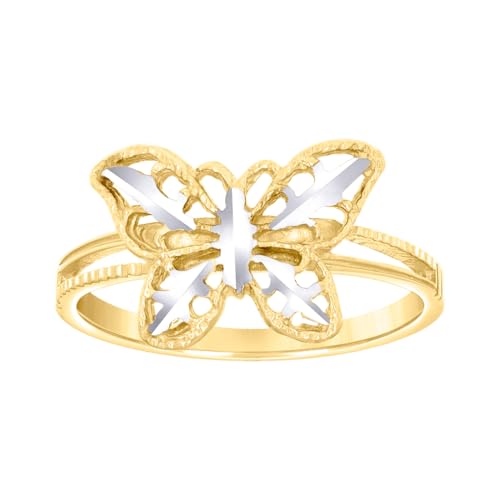 Damenring aus 14-karätigem zweifarbigem Gold, Schmetterlings-Engelsflügel, 9,8 x 1,5 mm breit, Band-Stil für Damen von JewelryWeb
