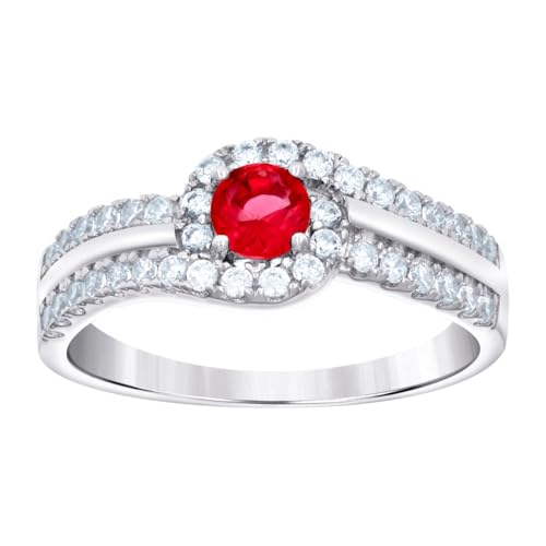 Damenring aus 925er Sterlingsilber, rot-weißer Zirkonia, künstlicher Diamant, Modeschmuck, Geschenk für Mutter, US 6 | EU 52.75 | DE 16.5 | JP 12 | UK M, Cubic Zirkonia Edelstein Metall, Zirkonia von JewelryWeb