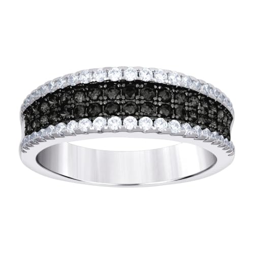 Damenring aus 925er-Sterlingsilber, schwarz-weißer Zirkonia, künstlicher Diamant, 7,6 mm lang, Größe 10-Ring, für Damen und Herren von JewelryWeb