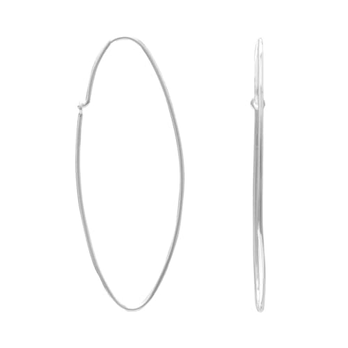 Dünne Ohrringe aus 925er Sterlingsilber, oval, Draht, 1/2 mm breit, ca. 4 cm lang, Kreolen für Damen von JewelryWeb