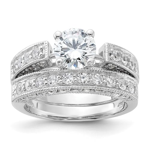 Ehering aus 925er-Sterlingsilber, poliert, 2-teilig, Zirkonia, künstlicher Diamant, Größe 6, Schmuck für Damen, One Size, Cubic Zirkonia Metall Zirkonia Edelstein Metall:, Zirkonia von JewelryWeb