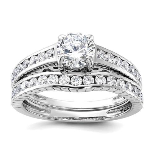 Ehering aus 925er-Sterlingsilber, poliert, 2-teilig, Zirkonia, künstlicher Diamant, Größe 7, Schmuck für Damen von JewelryWeb