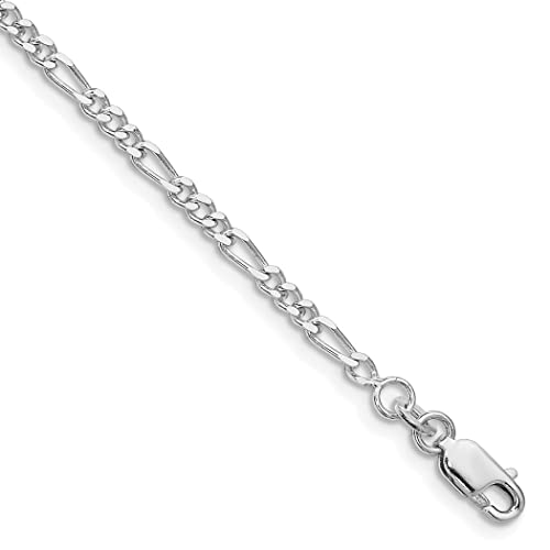 Figarokette, 925er-Sterlingsilber, rhodiniert, 2,5 mm, Schmuck für Damen, 23 cm, Sterling-Silber von JewelryWeb