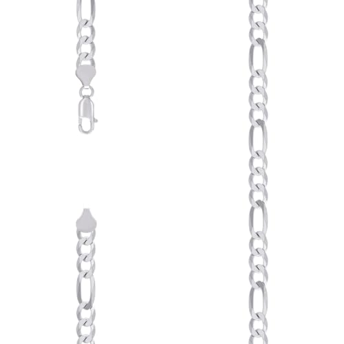 Figarokette, 925er-Sterlingsilber, sehr flach, rhodiniert, 6,6 mm, 51 cm, für Damen und Herren von JewelryWeb