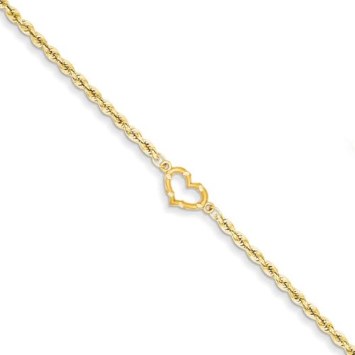 Fußkettchen, 14 Karat Gold, glitzernd, offenes Herz-Design, 10 mm breit, Schmuckgeschenke für Frauen, 23 cm von JewelryWeb