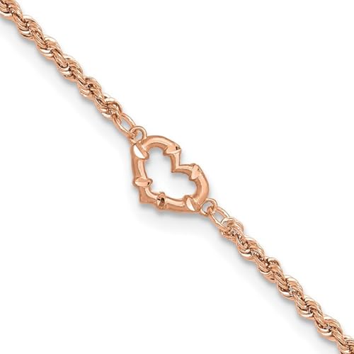 Fußkettchen aus 14 Karat Roségold, Herzform, 10 mm breit, Schmuck Geschenke für Frauen, Längenoptionen: 25, 28, 23, Metall von JewelryWeb