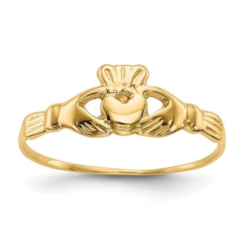 Gold für Jungen oder Mädchen, polierter irischer Claddagh-Ring, keltischer Dreifaltigkeitsknoten, 1 mm breit, 1 mm dick, Größe I0 von JewelryWeb