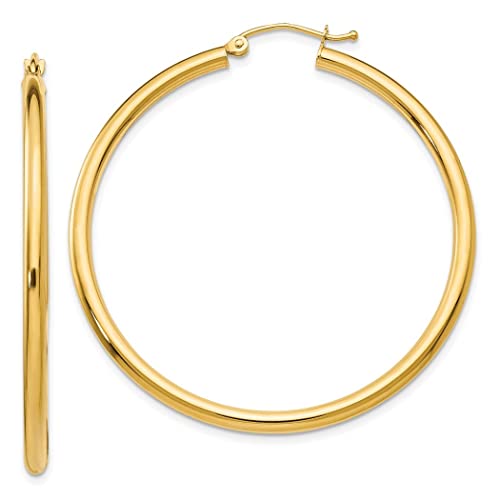 Goldene polierte 2,5 mm leichte Röhren-Creolen, Maße: 45 x 45,89 mm breit, 2,5 mm dick, Schmuck für Damen von JewelryWeb