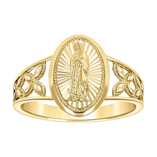 Guadalupe religiöser Damenring aus 14 Karat Gelbgold, ovaler Kopf, 12,6 x 3,6 mm breit, Bandstil-Ring für Frauen von JewelryWeb