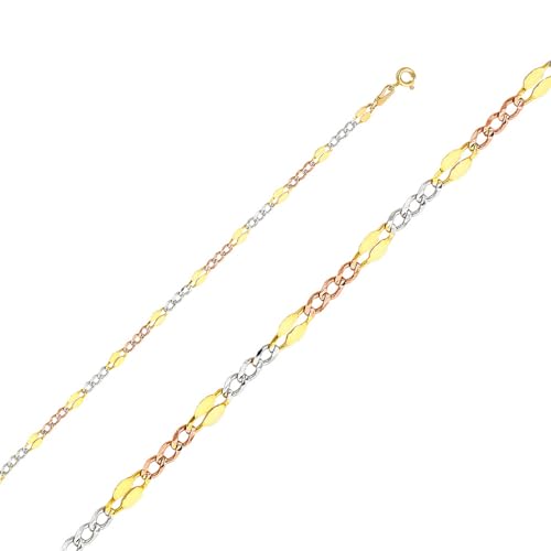 Halskette aus 14 Karat 3,7 mm Gelbgold, Weißgold und Rotgold, geprägt, Figaro-Form, 3 plus 1 Glieder, 45,7 cm, Schmuckgeschenke für Frauen, Metall von JewelryWeb