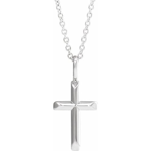 Halskette aus 925er-Sterlingsilber, 20 x 11 mm, 16 polierte Messerkante, religiöser Glaube, Kreuz-Halskette, Schmuck für Damen, 46 cm, One Size, Metall Silber Sterling Silber, Kein Edelstein von JewelryWeb