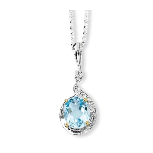 Halskette aus 925er-Sterlingsilber, Karabinerverschluss und 14 Karat himmelblauer Topas, Diamant-Halskette, 12 mm breit, Schmuck für Damen, 46 cm, Diamant von JewelryWeb