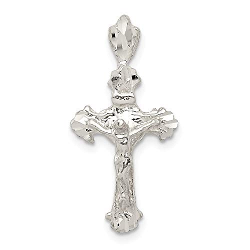 Halskette aus 925er-Sterlingsilber, massiv, poliert, religiöser Glaube, Kreuz-Anhänger, 28 x 14 mm breit, Schmuck für Damen, One Size, Metall Silber Sterling-Silber, Kein Edelstein von JewelryWeb