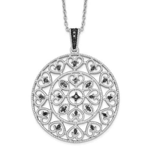 Halskette aus 925er-Sterlingsilber, mit Karabinerverschluss, rhodiniert, schwarzer Diamant, Kreis-Anhänger, Halskette, 31 mm breit, Schmuck für Damen, Schwarzer Diamant von JewelryWeb