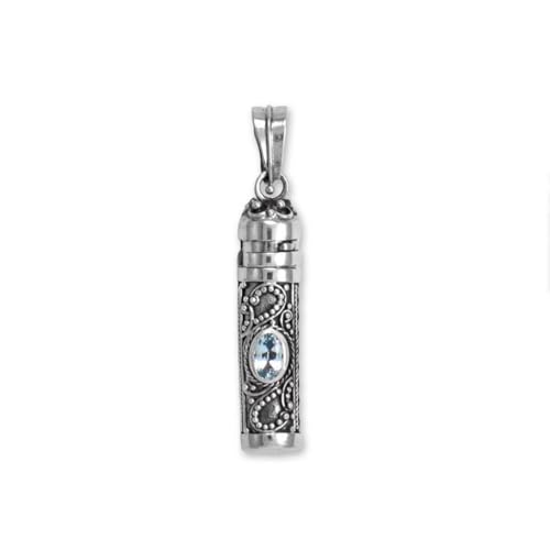 Halskette aus 925er-Sterlingsilber, oxidierter Bali-Blautopas, Andenken-Anhänger, Halskette, Urne, Maße: 30 mm x 8 mm, Schmuck für Damen, One Size, Metall Blautopas Edelstein Aus Metall, Topas von JewelryWeb