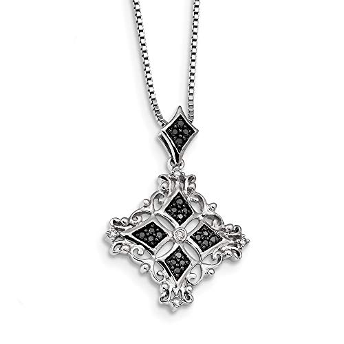 Halskette aus 925er-Sterlingsilber, poliert, mit Federring, rhodiniert, schwarz-weißer Diamant-Anhänger, Halskette, 23 mm breit, Schmuck für Damen, Diamant von JewelryWeb
