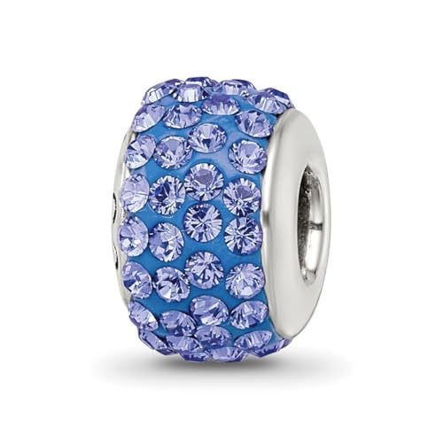 Halskette aus 925er-Sterlingsilber, poliert, mit blauen Kristallperlen, Maße: 12,73 x 8,18 mm breit, Schmuck für Damen, Blau, Einheitsgröße von JewelryWeb