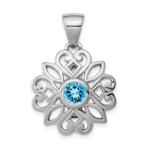 Halskette aus 925er-Sterlingsilber, poliert, rhodiniert mit blauem Topazblume, Schmuck für Damen, One Size, Metall Blautopas Edelstein Aus Metall, Blauer Topas von JewelryWeb