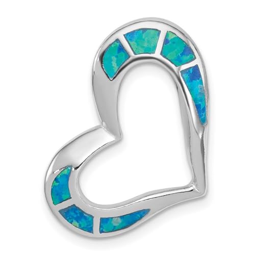 Halskette aus 925er-Sterlingsilber, poliert, versteckte Öse, blaue Einlage, künstlicher Opal, Liebesherz, Maße: 23 x 18 mm breit, Schmuck für Damen, One Size, Metall Edelstein Aus Metall Opal, von JewelryWeb