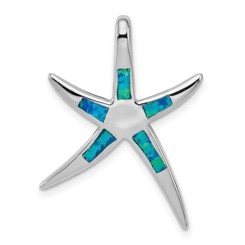 Halskette aus 925er-Sterlingsilber, poliert, versteckte Öse, künstlicher blauer künstlicher Opal, flache Muschel, nautischer Seestern-Anhänger, Halskette, 15 mm breit, Schmuck für Damen, Opal von JewelryWeb