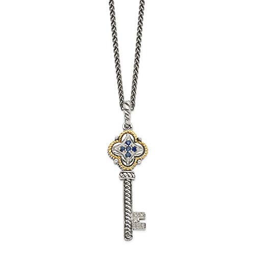 Halskette aus 925er-Sterlingsilber, polierter Karabinerverschluss, mit 14 Karat Saphir (0,27 Karat) und 0,03 Karat-Diamant-Schlüssel-Halskette, 13 mm breit, Schmuck für Damen, Diamant von JewelryWeb