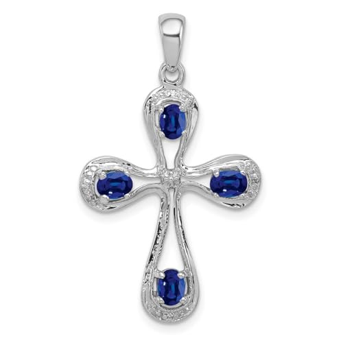 Halskette aus 925er-Sterlingsilber, poliertes Rhodium, dunkler Saphir und Diamant, religiöser Glaube, Kreuzanhänger, Halskette, Maße: 35 x 20 mm breit, Schmuck für Damen, Diamant von JewelryWeb