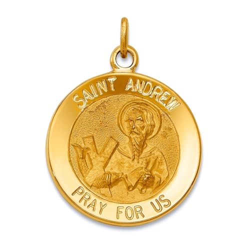 Halskette für Damen, 14 Karat Gelbgold, massives Satin, poliert, St. Andrew-Medaille, 15 x 15 mm von JewelryWeb