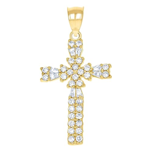 Halskette für Damen und Herren, 10 Karat Gelbgold, runder Zirkonia, künstlicher Diamant, Kreuzanhänger, religiöser Charm-Anhänger, 42,5 x 21,3 mm breit von JewelryWeb