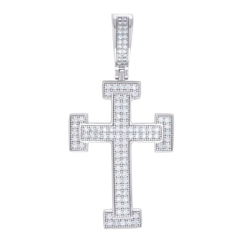 Halskette für Herren, 925er-Sterlingsilber, 0,81 Karat, Moissanit-Kreuz, religiöser Charm-Anhänger, 46,6 x 22,5 mm breit, Halskette für Herren von JewelryWeb