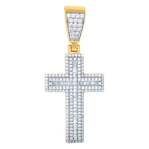 Halskette für Herren, 925er-Sterlingsilber, gelber Zirkonia, Kreuz, religiöser Charm-Anhänger, 46,6 x 21,6 mm breit von JewelryWeb