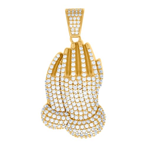 Halskette für Herren, 925er-Sterlingsilber, gelber Zirkonia, künstlicher Diamant, betende Hände, religiöser Charm-Anhänger, 46,4 x 23 mm breit von JewelryWeb