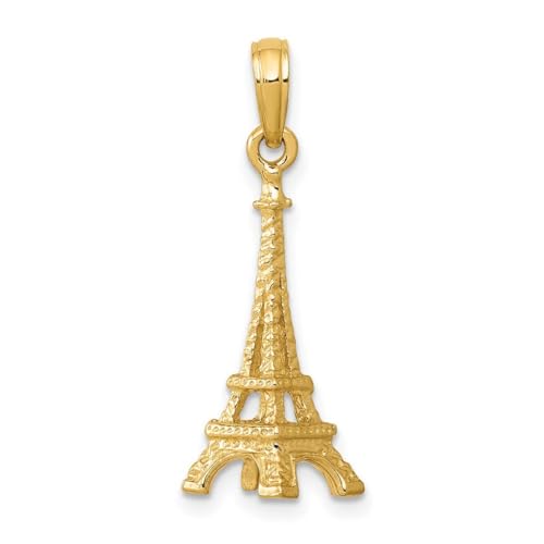Halskette mit 3D-Eiffelturm-Charm-Anhänger, Gold, massiv, poliert, 8 mm, Schmuck, Geschenke für Frauen von JewelryWeb