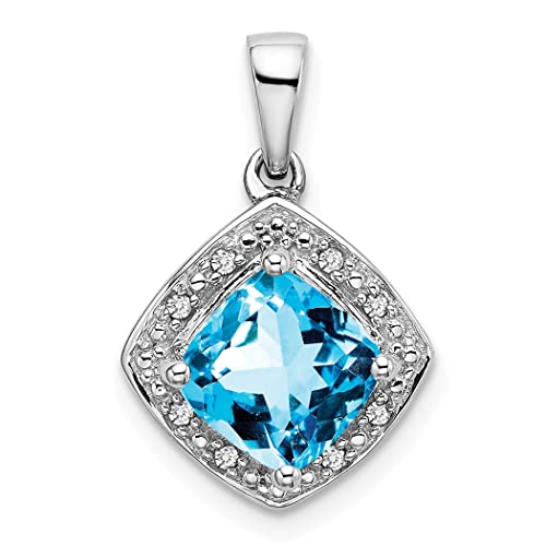 Halskette mit Anhänger, 12,4 mm, Weißgold, blauer Topas und Diamant, Schmuck für Damen, Diamant von JewelryWeb