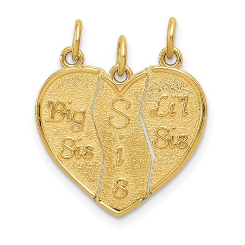 Halskette mit Anhänger, 17 mm, Gold, 3 Stück, "Break apart Big Sis Sis" und "Lil Sis" von JewelryWeb
