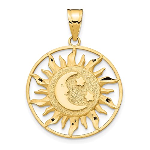 Halskette mit Anhänger, 22 mm, goldfarben, poliert, Sonne mit himmlischem Mond und Stern, Schmuck, Geschenke für Frauen von JewelryWeb