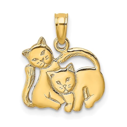 Halskette mit Anhänger aus 14 Karat Gold, 3D-Motiv mit zwei Kätzchen, hochglanzpoliert, Maße: 16,4 x 14,5 mm breit, Schmuckgeschenke für Frauen von JewelryWeb
