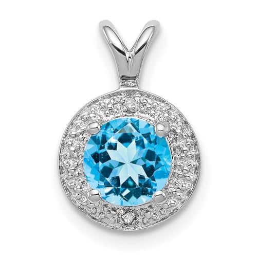 Halskette mit Anhänger aus 925er-Sterlingsilber, polierter Diamant und Blautopas, 14 x 10 mm breit, Schmuck für Damen, One Size, Diamant Blautopas Diamanten Edelstein, Diamant Blauer Topas von JewelryWeb