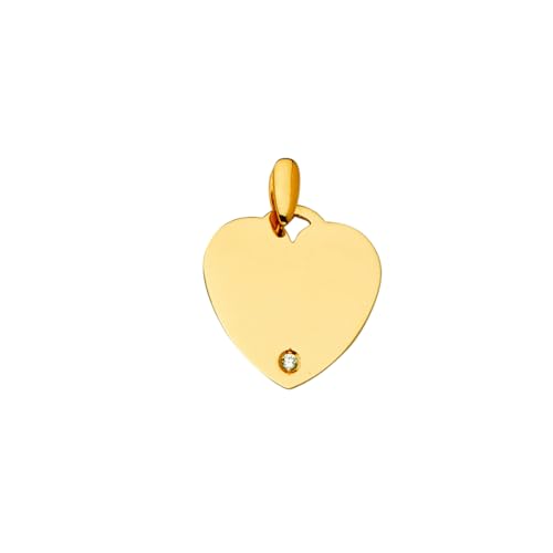 Halskette mit Herzanhänger, 14 Karat Gelbgold, gravierbar, Zirkonia, simulierter Diamant, 18 x 23 mm, Schmuck für Damen von JewelryWeb