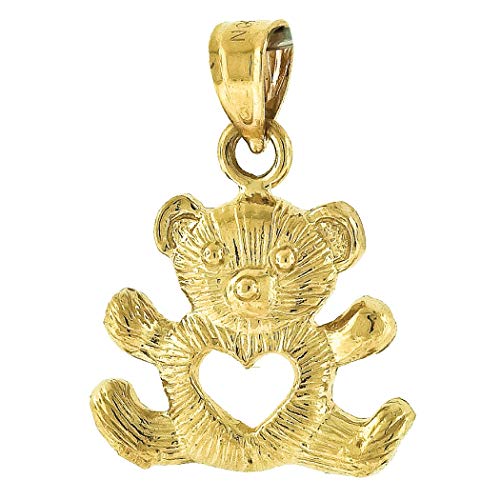 Halskette mit Herzanhänger, Gelbgold, glitzernd, für Jungen oder Mädchen, Teddybär, Maße: 20,4 x 14,6 mm breit von JewelryWeb