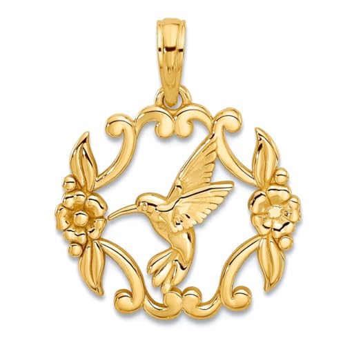 Halskette mit Kolibri-Anhänger, 18 mm, massives Gelbgold, poliert, für Damen von JewelryWeb