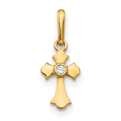 Halskette mit Kreuz-Anhänger aus 14 Karat Gelbgold, poliert, Madi K Cubic Zirkonia, für Jungen oder Mädchen, religiöser Glaube, Kreuz-Anhänger, One Size, Zirkonia Edelstein Gold, Zirkonia von JewelryWeb