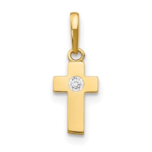 Halskette mit Kreuz-Anhänger aus 14 Karat Gelbgold, poliert, Zirkonia, künstlicher Diamant, für Jungen oder Mädchen, religiöser Glaube, Kreuz-Anhänger, One Size, Zirkonia Zirkonia Edelstein von JewelryWeb